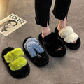Thick sole cross strap furry slippers for women fall and winteroutwear2024new arrivalplatform shoesthick soleincrease soft bottomfor home cotton slippers