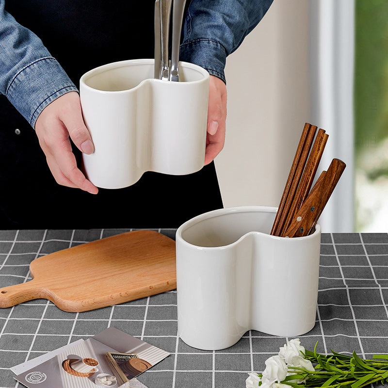 Minimalist pure white pen holder storage ceramic vase kitchen utensil organizer home decor ceramic vase ornament