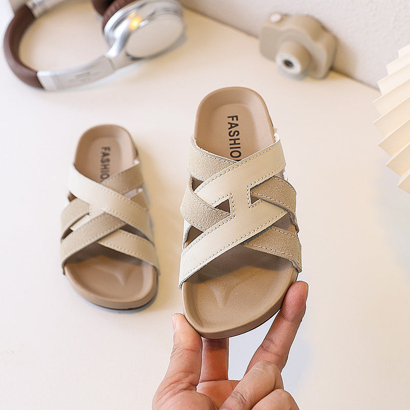 Ready-to-ship boys' soft cork fashion sandals, kids' sandals, flip-flops, flat closed-toe slides, slip-on mules