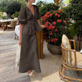 women's summer new arrivals: cross-border european & american fashion - elegant solid color v-neck tie-strap maxi dress set