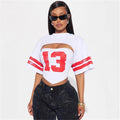 New arrival:  summer cross-border casual loose fit sporty print bandeau hot girl pullover short sleeve top t-shirt for women