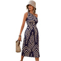 Shipped: women's sleeveless, high-waisted, drawstring, high-slit printed dress for cross-border e-commerce, summer  collection
