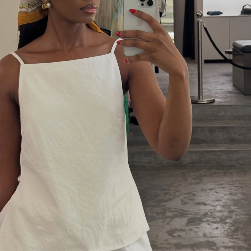 European and american cross-border women's fashion:  summer new collection - stylish white camisole top and wide-leg pants casual set