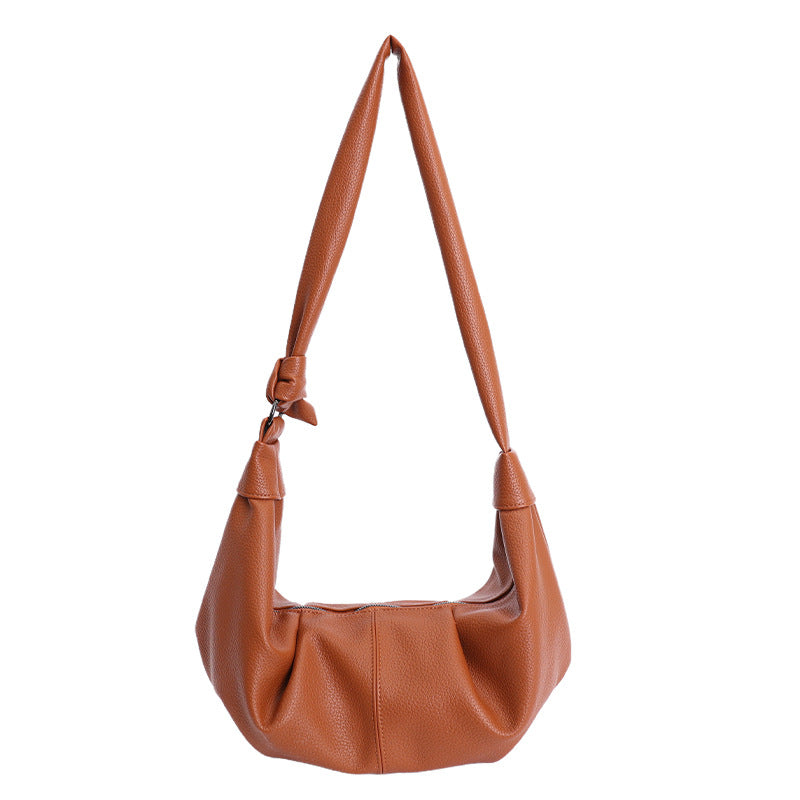 Korean style large capacity retro women's bag soft leather pleated dumpling bag lazy style casual versatile commuter shoulder crossbody bag