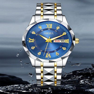 Xiangshiman cross-border men's watch waterproof luminous dual calendar watch men's fully automatic quartz watch diamond-shaped wristwatch