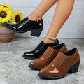 Export patchwork elastic pointed toe women's shoes thick heel deep mouth plus sizeflatsretro medium heel fashion professional small leather shoes