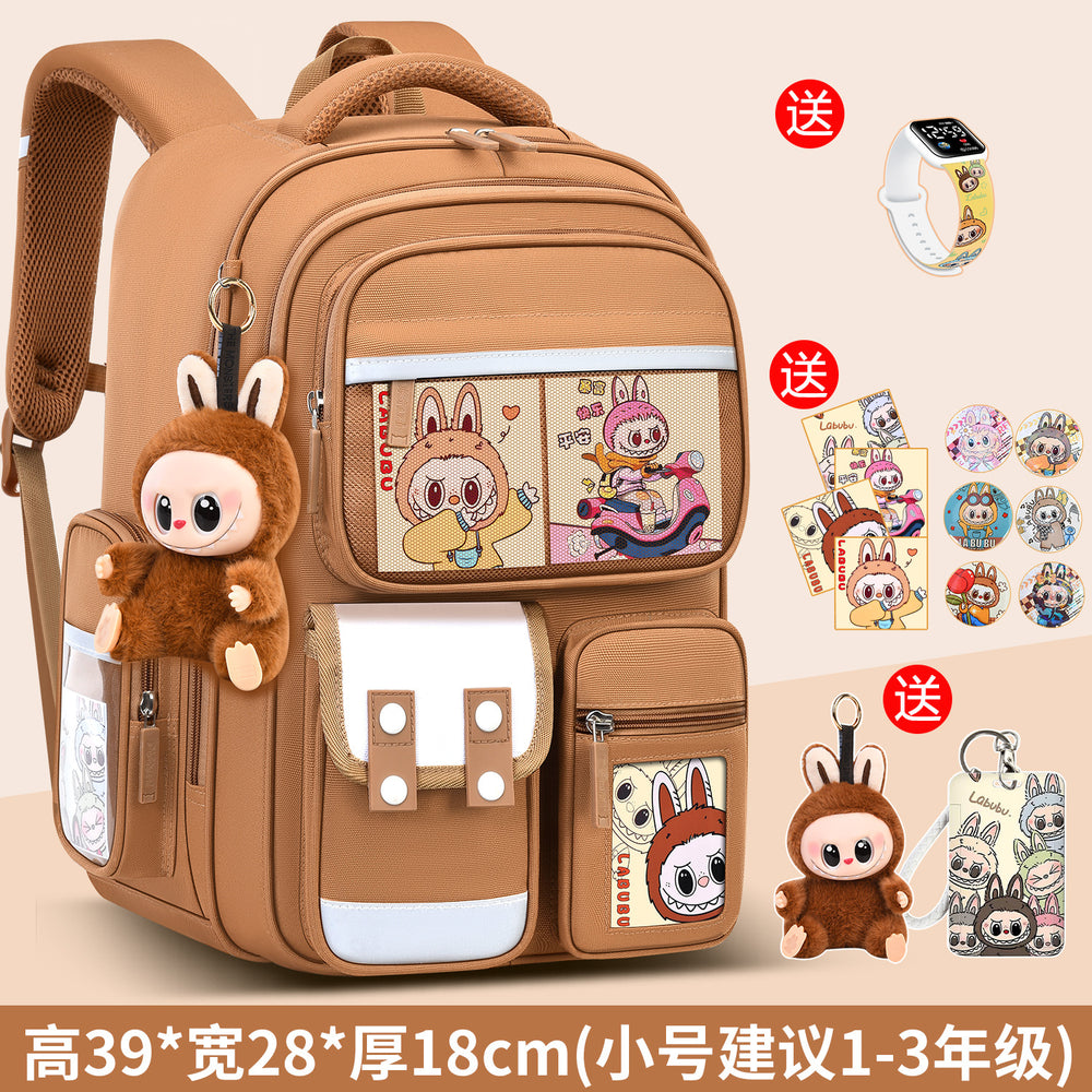 2026 new labubu backpack for girls, elementary school students grades 1-6, boys' lightweight kids' backpack, spine protection, and weight reduction