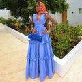 European and american women's clothing  summer new sweet and fresh v-neck hollow-out high-waisted slimming a-line maxi dress