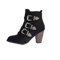new women's leather belt buckle pointed toe high heel suede ankle boots - chunky heel autumn/winter fashion boots for