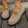 autumn women's casual leather loafers: comfortable round toe, chunky heel, retro style, soft leather, lace-up, platform sole
