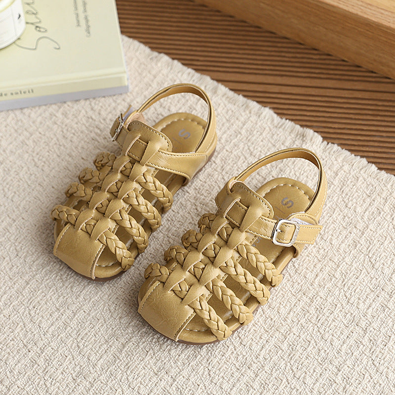 Girls' sandals: new  summer collection - closed-toe roman sandals, breathable and non-slip beach shoes for little girls, kids' footwear