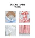 girldress sky blue pink grids pattern small fragrant lace shirt skirt french style children's skirt