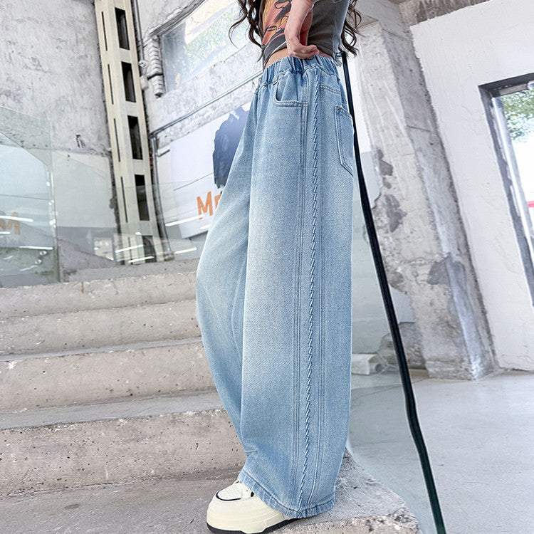 Girls' light wash denim wide leg pants - spring  new collection - stylish kids' and big girls' straight leg trousers - spring/autumn style