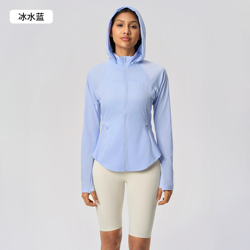 Summer cooling sun protection clothing for women - uv protection, slimming waist design, concealable hood, outdoor sun protection jacket dss098