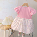 summer girls' cartoon dress - new floral print short-sleeve dress for toddlers and young children (faux two-piece)
