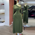 European and american women's clothing  autumn new sweet and fresh asymmetrical neck long sleeve high waist slimming a-line maxi dress