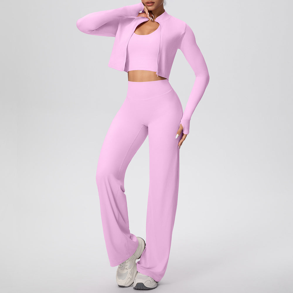 Cloud-feel halter neck one-piece cup sports bra with zipper outerwear yoga set - women's quick-dry running fitness three-piece outfit