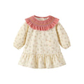 Girls' princess dress - new  collection: ruffled lace trim, round neck, fleece-lined floral dress with heart accents for girls