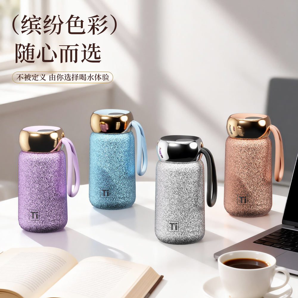 New smart temperature display insulated mug with titanium coated liner, vacuum insulated, outdoor portable mini pocket cup