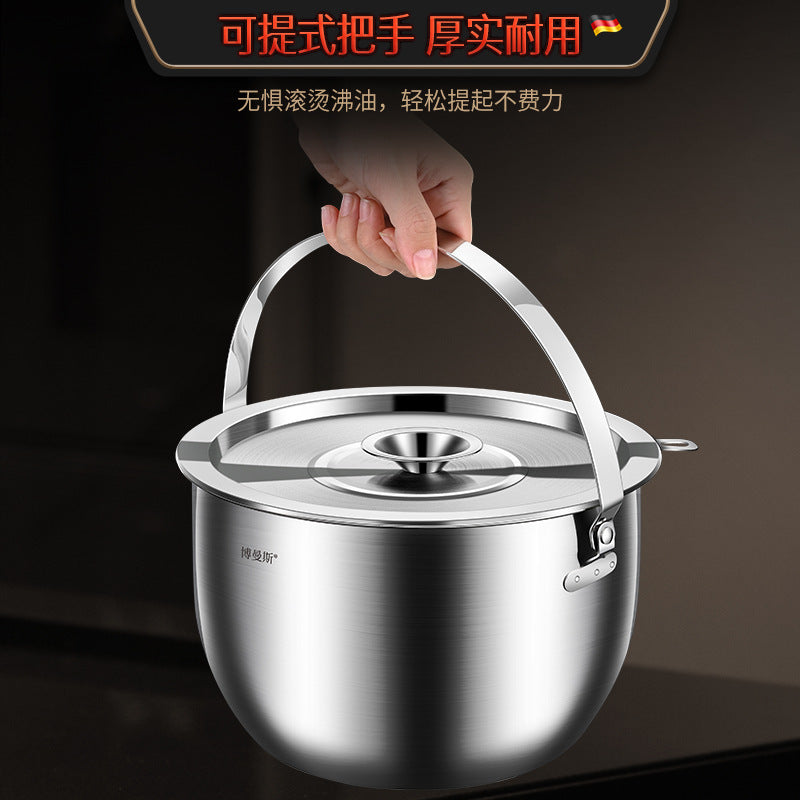 Portable lard basin 304 stainless steel oil storage oil filter basin seasoning basin flavor cup round oil basin with lid salt basin