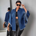 European and american style women's denim jacket -  cross-border autumn/winter fashion loose fit turn-down collar batwing sleeve jacket