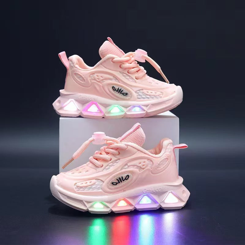 Autumn children's light-up shoes: boys' and girls' glowing sneakers, kids' mesh shoes, non-slip soft sole flashing athletic casual shoes