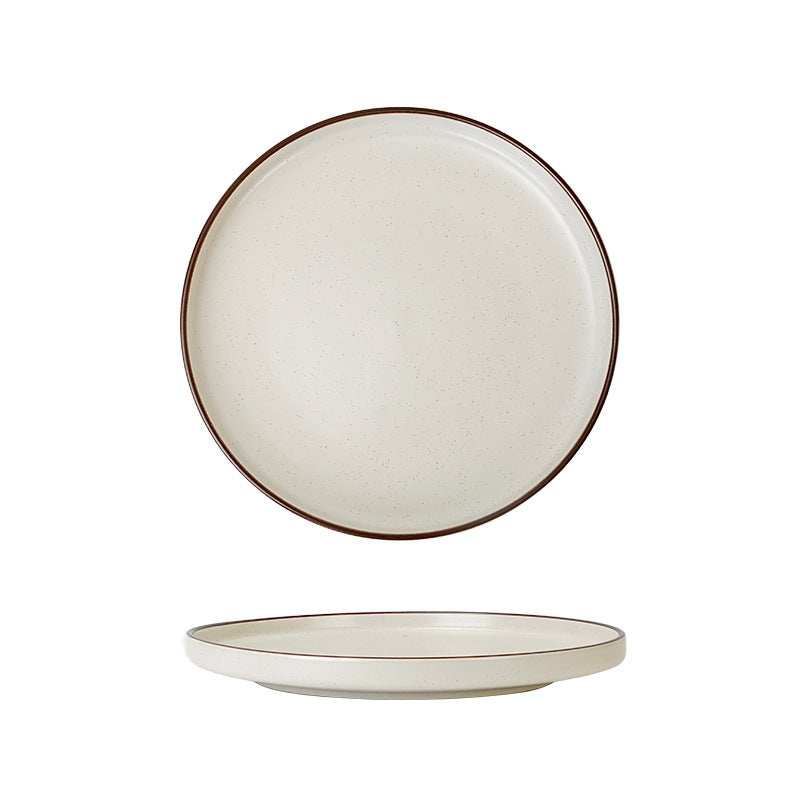 Modern casual style hand-painted stroke ceramic western food plate restaurant hotel stylish salad with edge barbecue plate brown edge plate