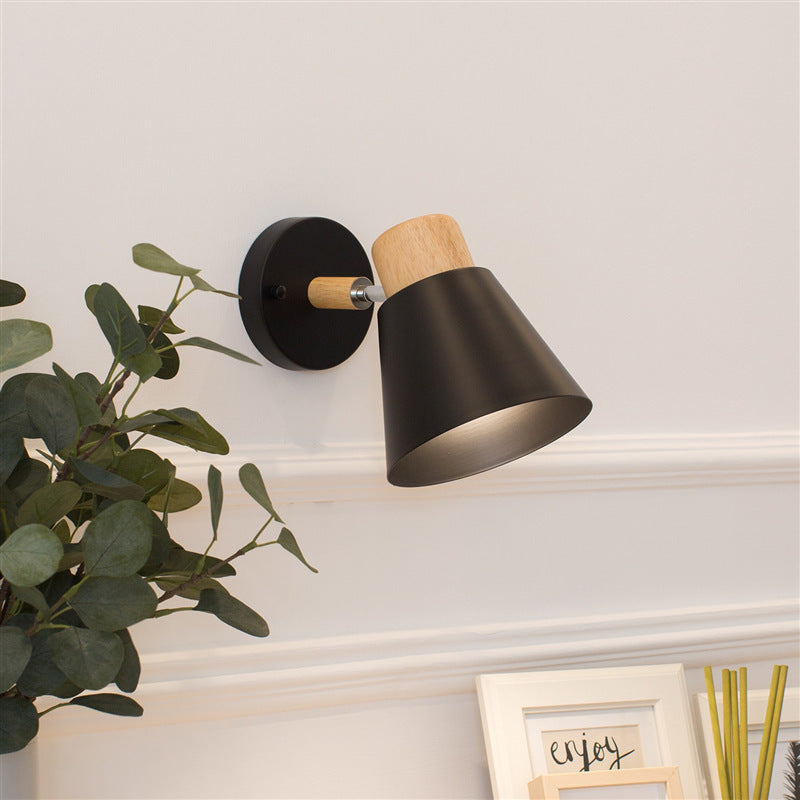 Nordic log style rotatable wall lamp white tapered soft light b&b guest room bedroom staircase casual bedside