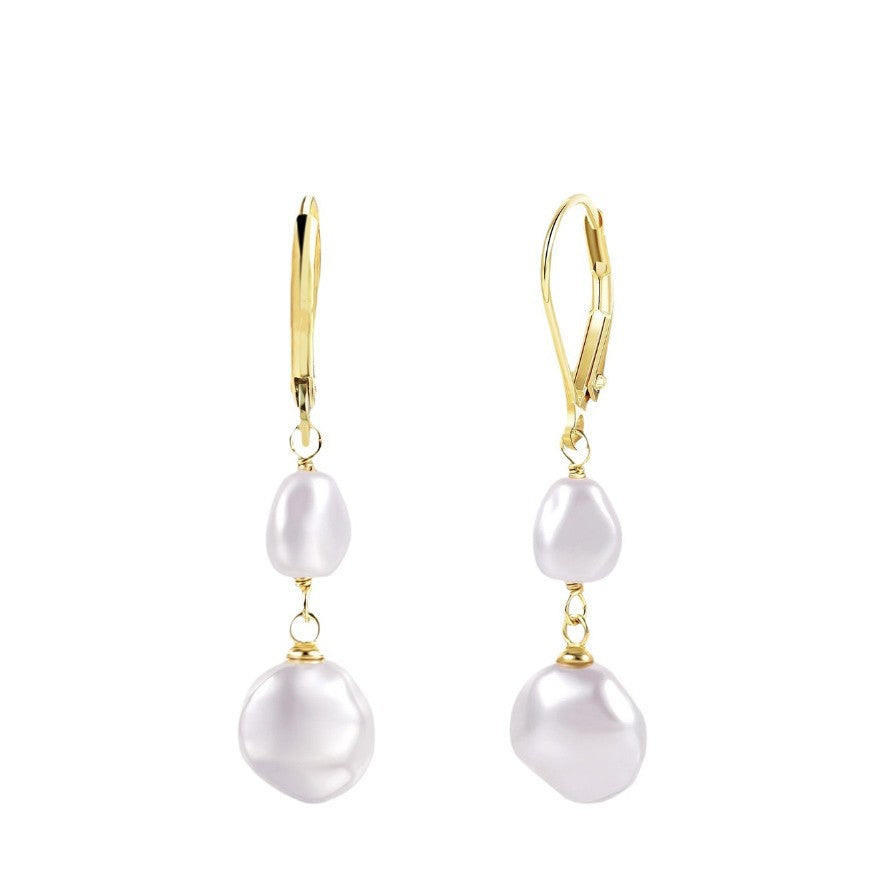 Korean style fashionable light luxury pearl earrings for women, 14k real gold tassel teardrop stud earrings, geometric design dangle earrings