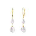 Korean style fashionable light luxury pearl earrings for women, 14k real gold tassel teardrop stud earrings, geometric design dangle earrings