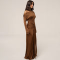 Amazon women's fashion: new autumn  collection - elegant off-the-shoulder ribbon dress, long sleeve slim-fit maxi dress