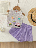 new arrival: girls' cute 3d floral textured top + casual pants two-piece set