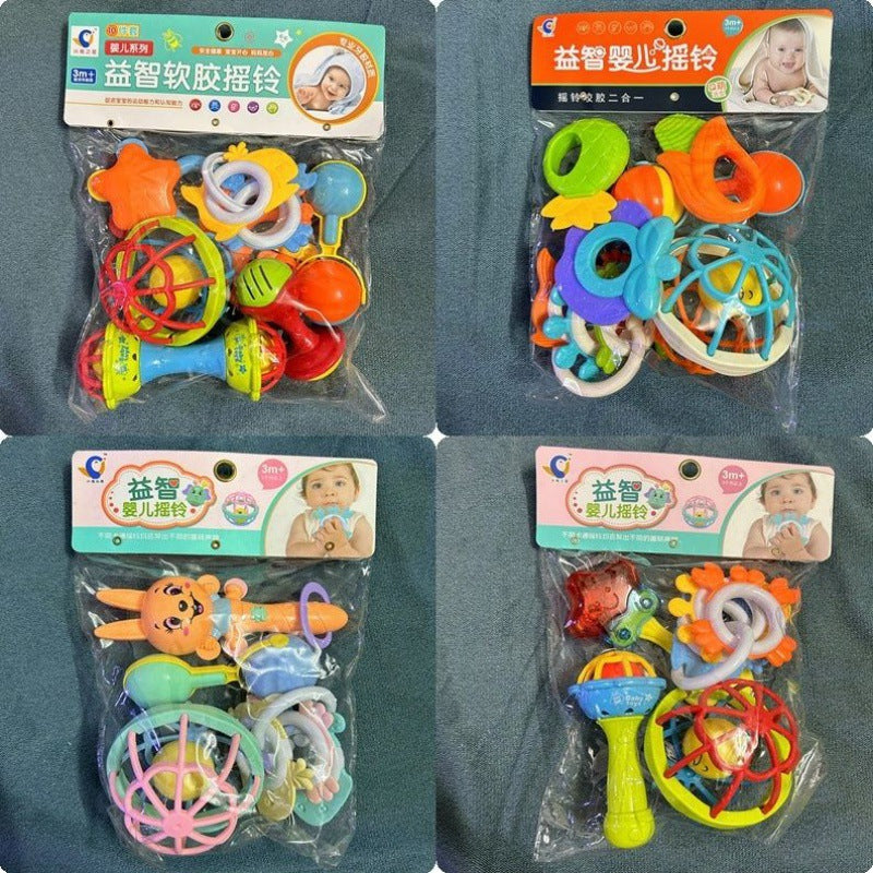 Cross-border South East Asia Export Infant Rattle Newborn Hand Grip Chewable Soft Rubber Rattle Baby Educational Toys