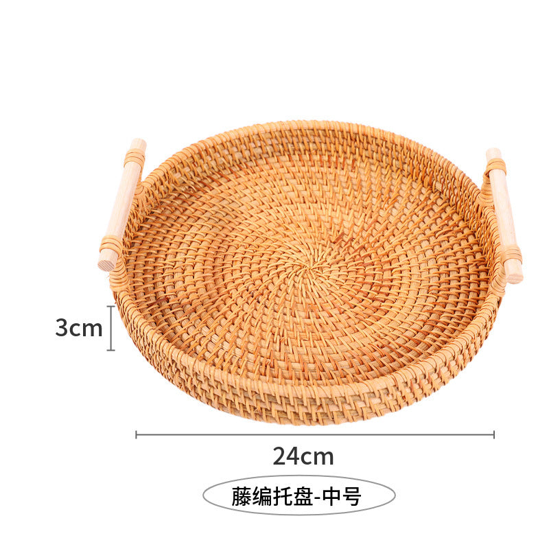 rattan hand-held tray, Vietnamese autumn rattan woven storage basket, binaural handle bread basket, fruit snack storage basket