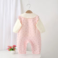 Infant and toddler spring/autumn casual outing outfit for baby girls, super cute and stylish two-piece set with overalls, perfect for 100-day celebrations and trendy wear