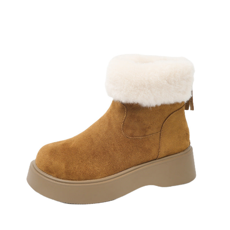 Retro suede thick soleboots women's 2025winternew arrivalfleece-linedheattech snow boots birkenstock shoes cotton shoes short boots