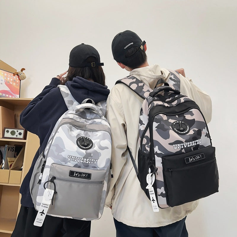 New spring and summer backpack large capacity boys camouflage junior high school student schoolbag fashion trend style campus backpack