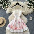French vacation style sleeveless suspender floral dress female summer k-style high waistslimming look gentle sweetelegant short skirt