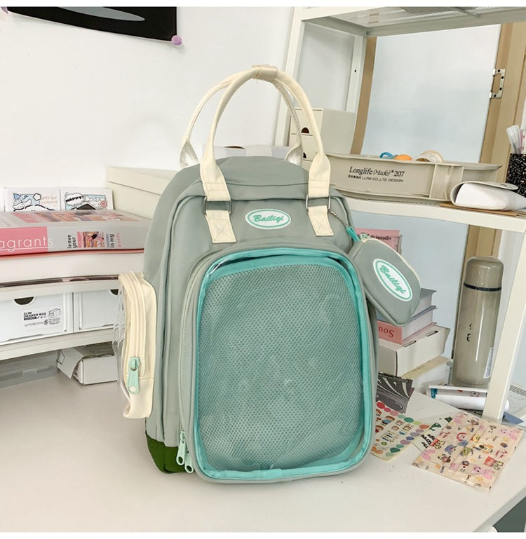Baby show series transparent double shoulder pain bag large capacity millet backpack student school bag casual preppy style breathable
