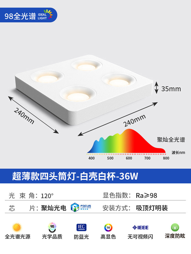 Ultra-thin surface-mounted single-head, double-head, three-head, no ceiling, no main light, casual living room, bedroom, ceiling-mounted anti-glare downlight