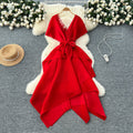 Fashionable v neckstereopatchwork strap waist asymmetrical pleated dress women's celebrity fashionable dress