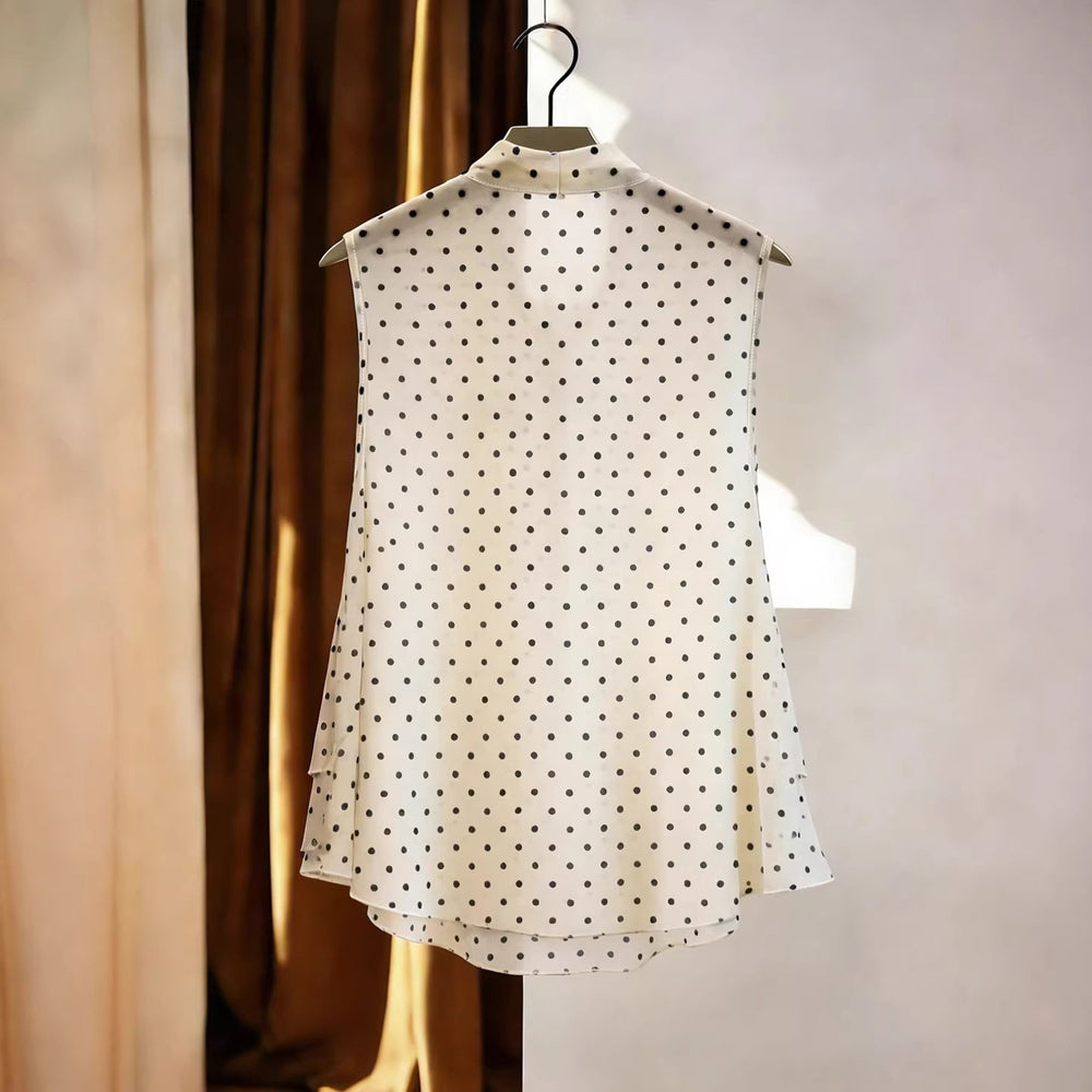 new european and american sleeveless chiffon polka dot blouse - women's vest style, chic tie-up bow shirt