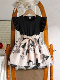 cross-border fashion spring/summer new girls' flutter sleeve knitted pullover dress - princess dress for toddlers and young children