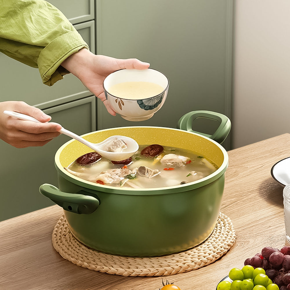 Luxury avocado green non-stick cookware set - perfect for home use. includes a stockpot, frying pan, and induction-compatible cookware. ideal as a gift set