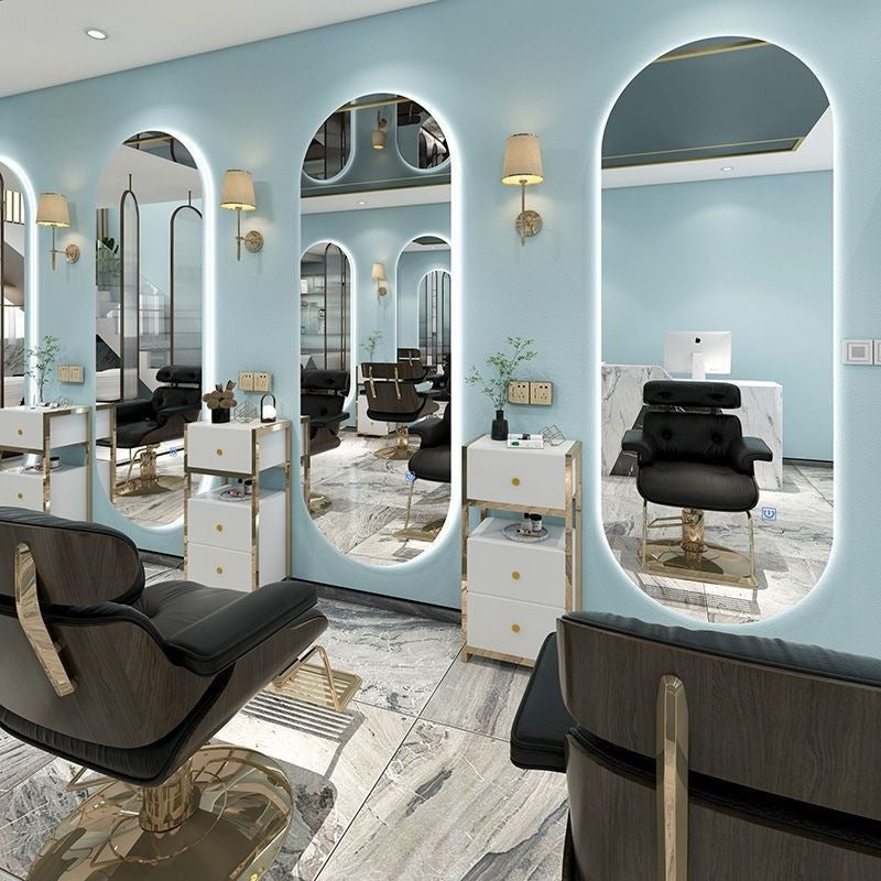 Minimalist barber shop mirror salon hair cutting dyeing perm hairdressing mirror table led lighted wall-mounted single-sided hairdressing mirror