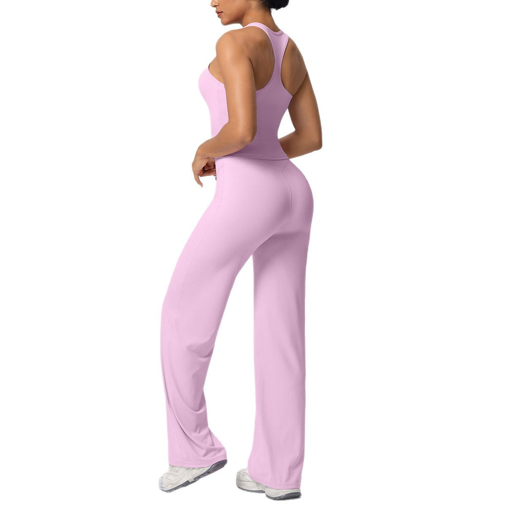 Outdoor casual running fitness yoga outfit - quick-dry, breathable, sexy racerback high-waisted straight-leg pants sports set