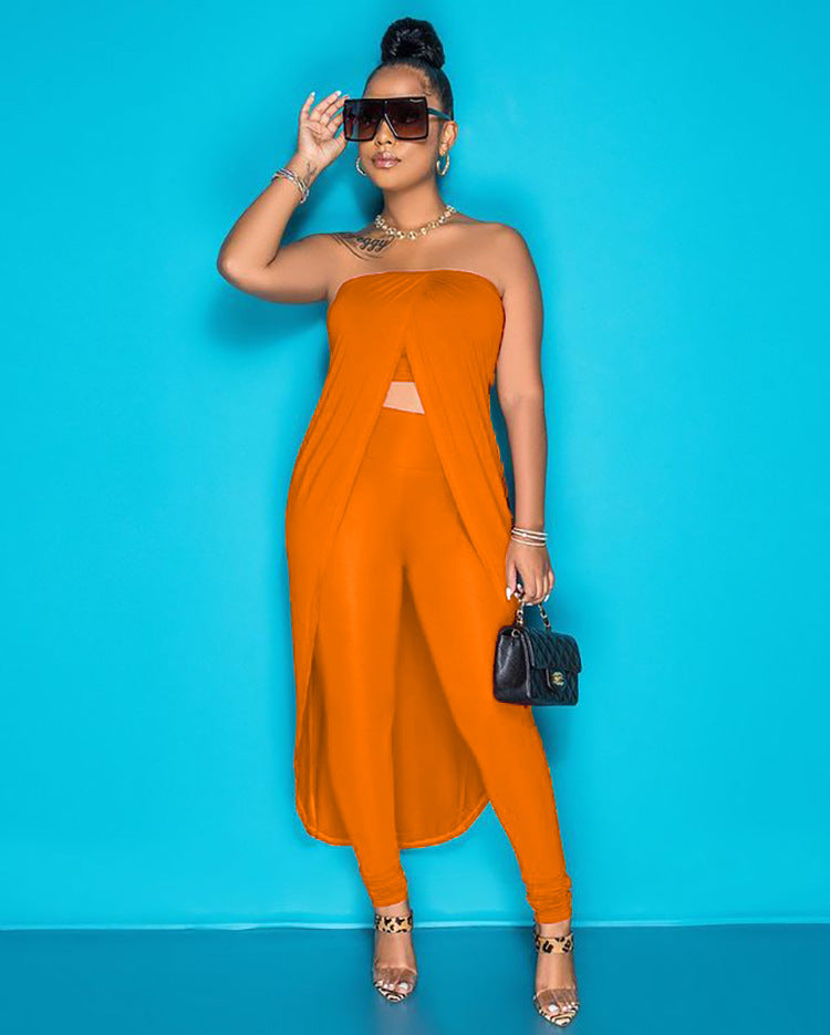 European and american export women's clothing  summer sexy hot girl fashion crop top one-shoulder solid color two-piece pants set