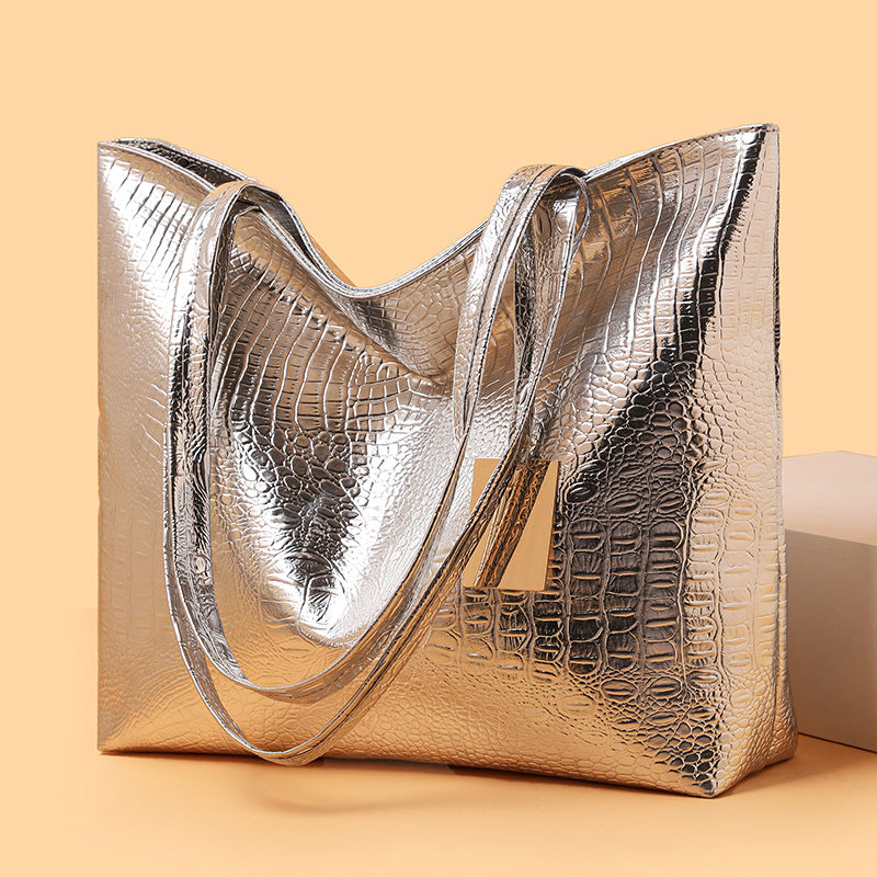 New crocodile-embossed tote bag - large capacity shoulder bag, european and american fashion, versatile minimalist handbag, pu leather commuter bag for women