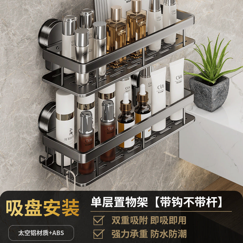 Suction cup bathroom shelf - no drilling required, wall-mounted organizer for vanity, washbasin, and toilet