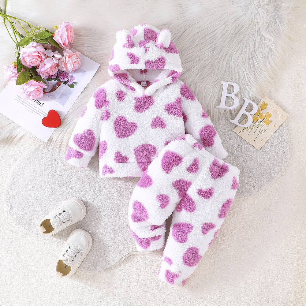 new european and american cross-border printed bear fleece hooded two-piece set for boys - hot seller, direct from the manufacturer